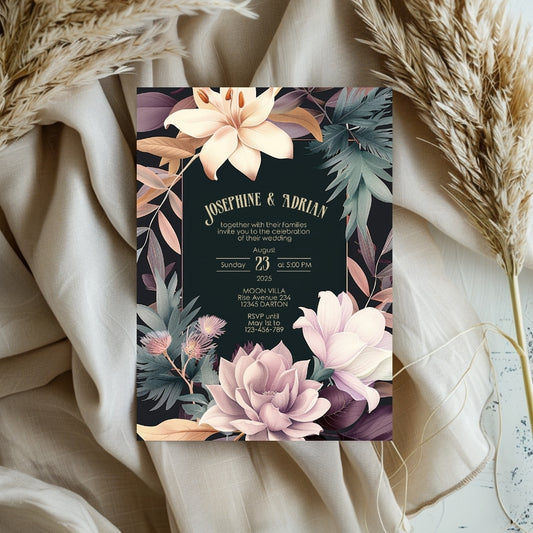 Pink Colorful Floral Wedding Invitation