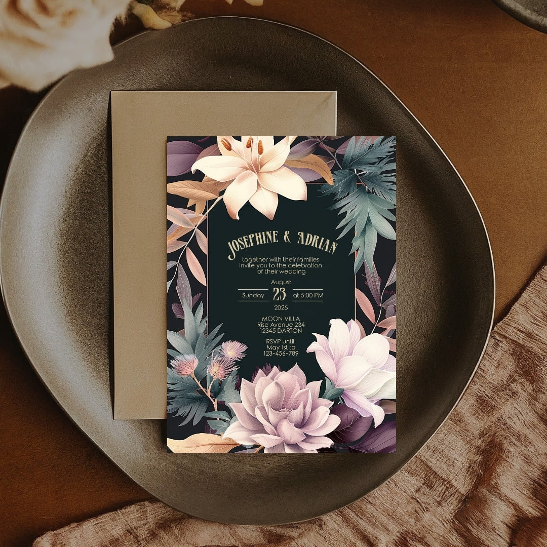 Pink Colorful Floral Wedding Invitation