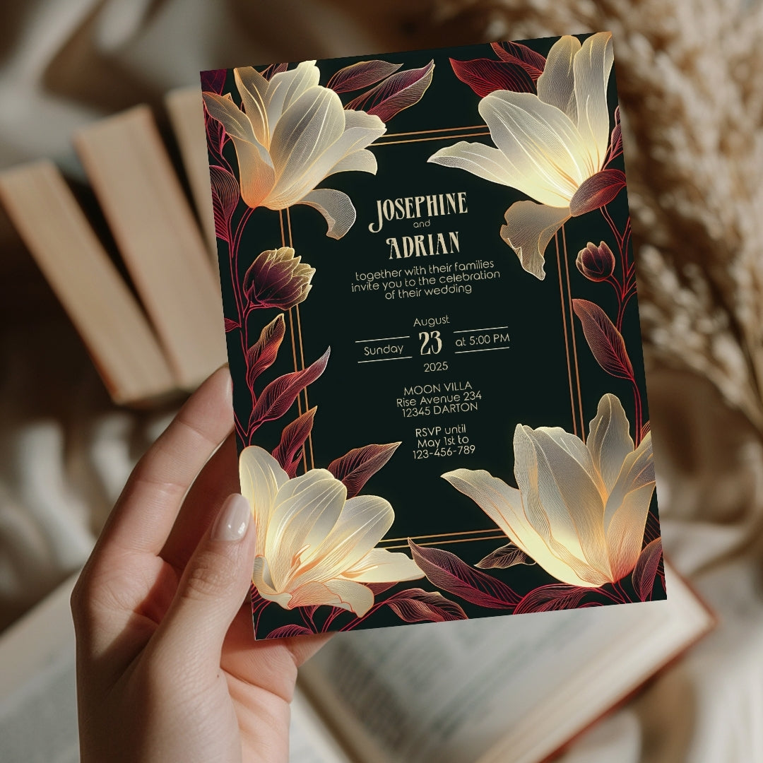 Modern Dark Big Floral Wedding Invitation