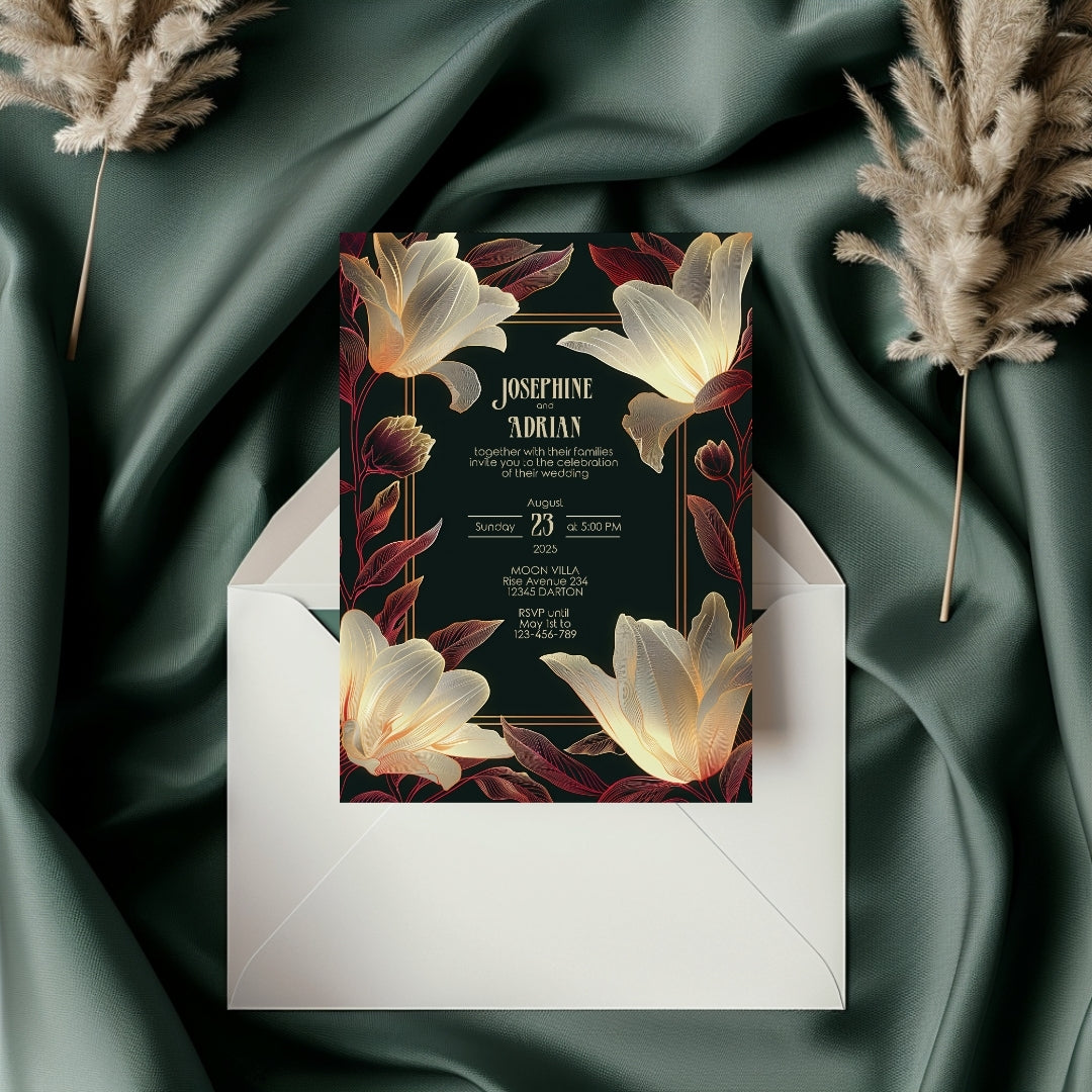 Modern Dark Big Floral Wedding Invitation