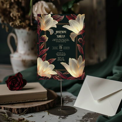 Modern Dark Big Floral Wedding Invitation