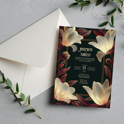 Modern Dark Big Floral Wedding Invitation