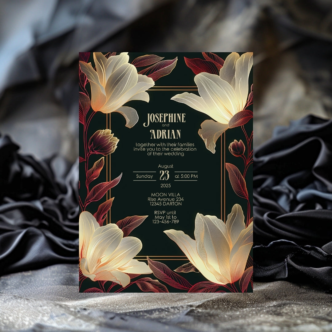 Modern Dark Big Floral Wedding Invitation