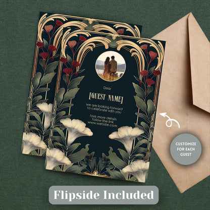 Elegant Art Nouveau and Art Deco Botanical Wedding Invitation