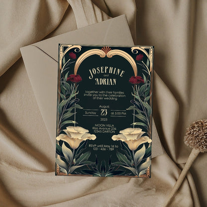 Vintage Art Nouveau Gothic Floral Wedding Invitation