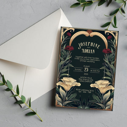 Vintage Art Nouveau Gothic Floral Wedding Invitation