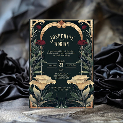 Vintage Art Nouveau Gothic Floral Wedding Invitation