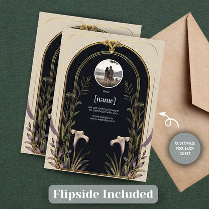 Elegant Floral Art Deco Wedding Invitation