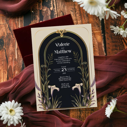 Elegant Floral Art Deco Wedding Invitation