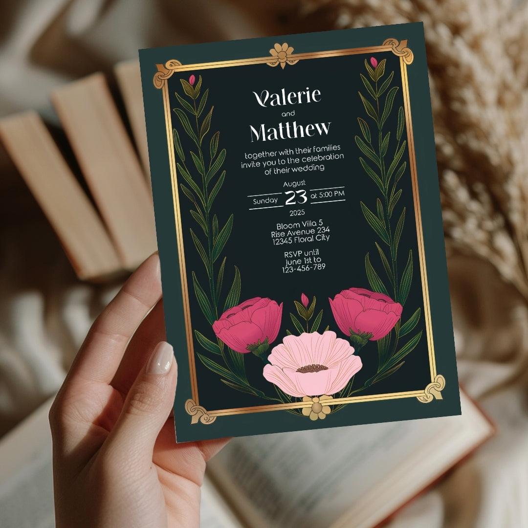 Minimalist Floral Luxe Elegance Wedding Invitation