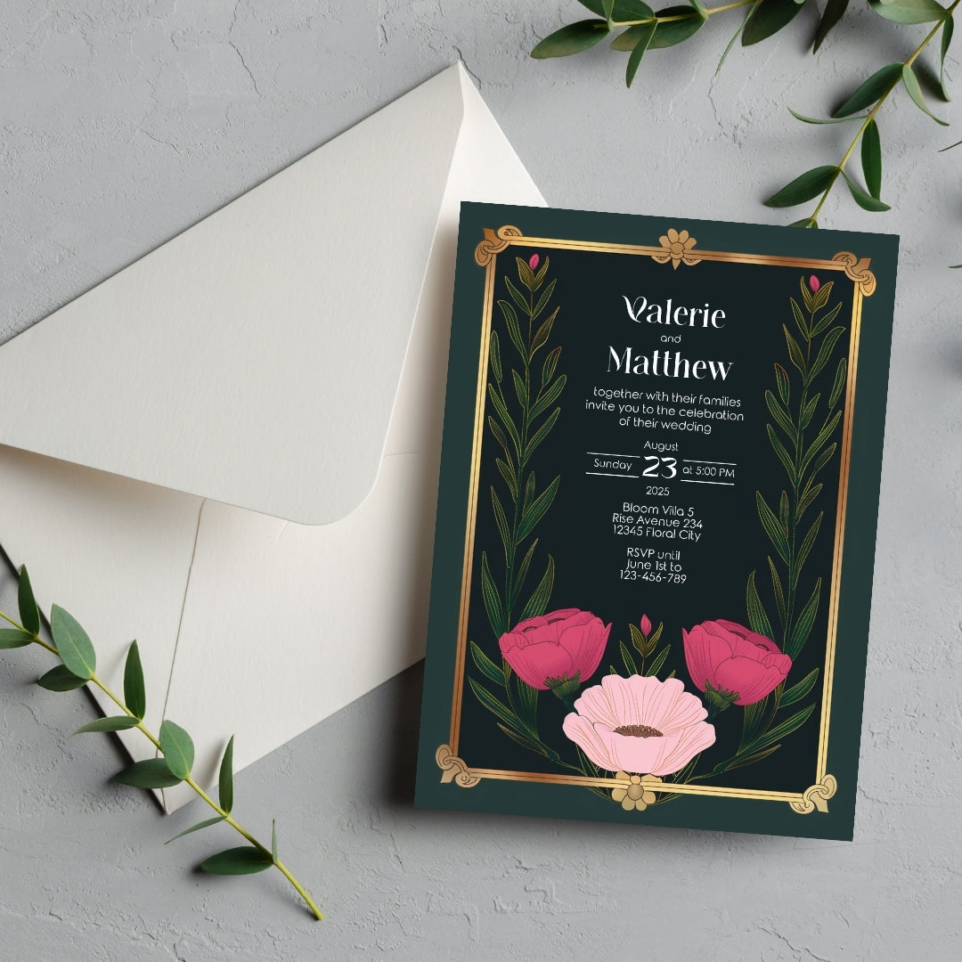 Minimalist Floral Luxe Elegance Wedding Invitation