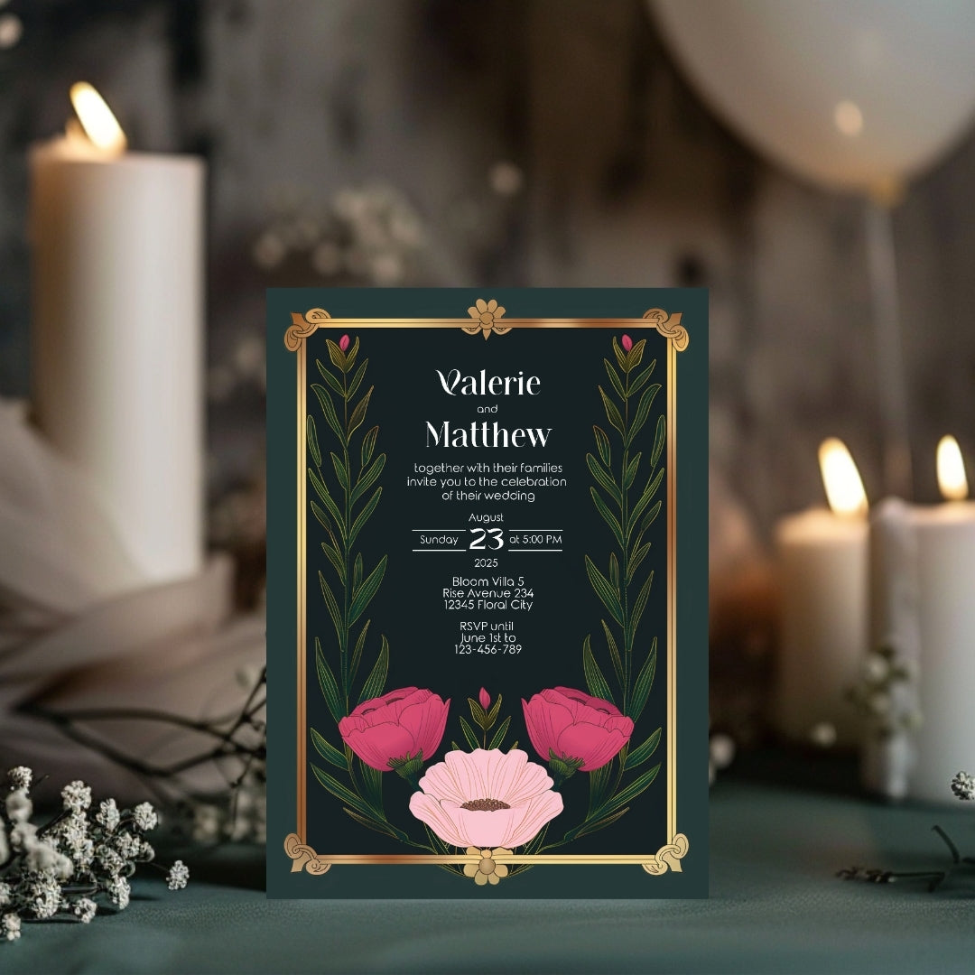 Minimalist Floral Luxe Elegance Wedding Invitation