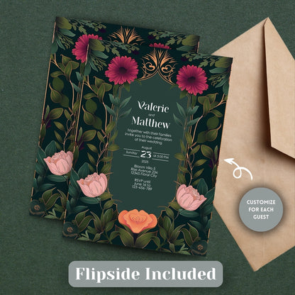 Elegant Pink and Orange Floral Vintage Garden Wedding Invitation