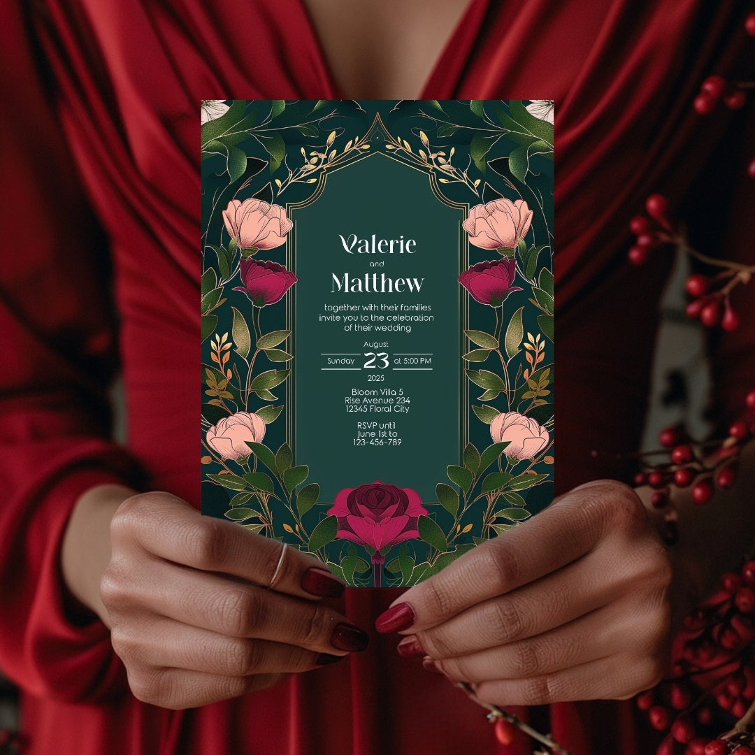 Elegant Pink Floral Vintage Garden Wedding Invitation