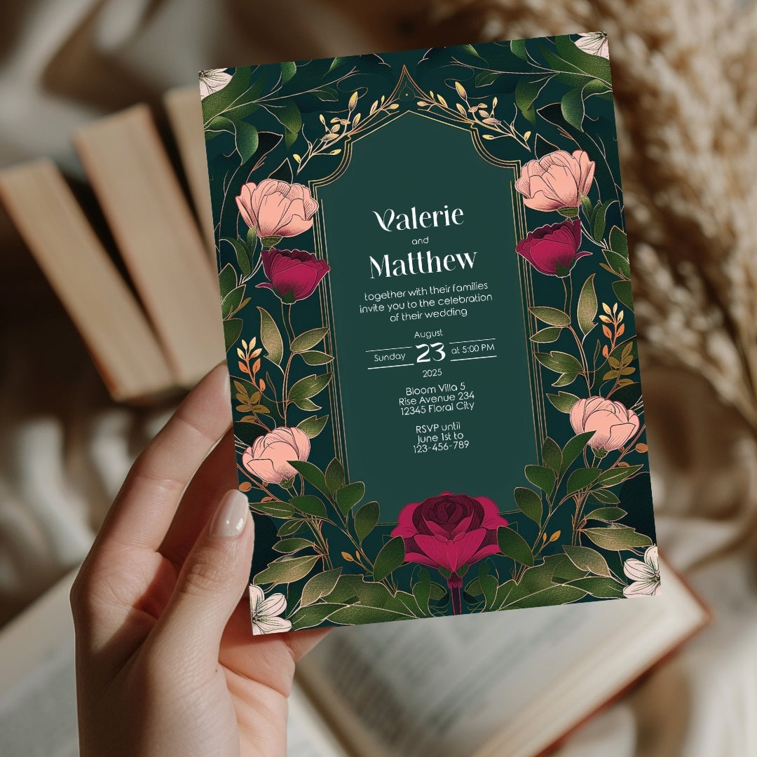 Elegant Pink Floral Vintage Garden Wedding Invitation