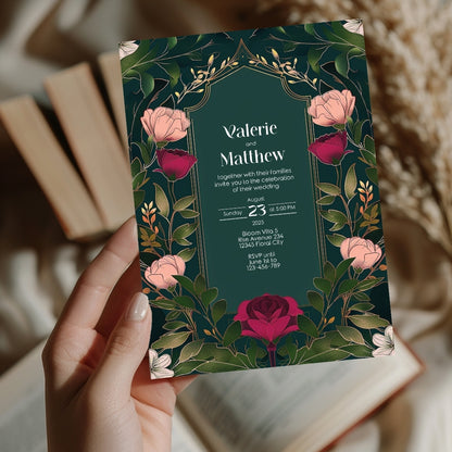 Elegant Pink Floral Vintage Garden Wedding Invitation