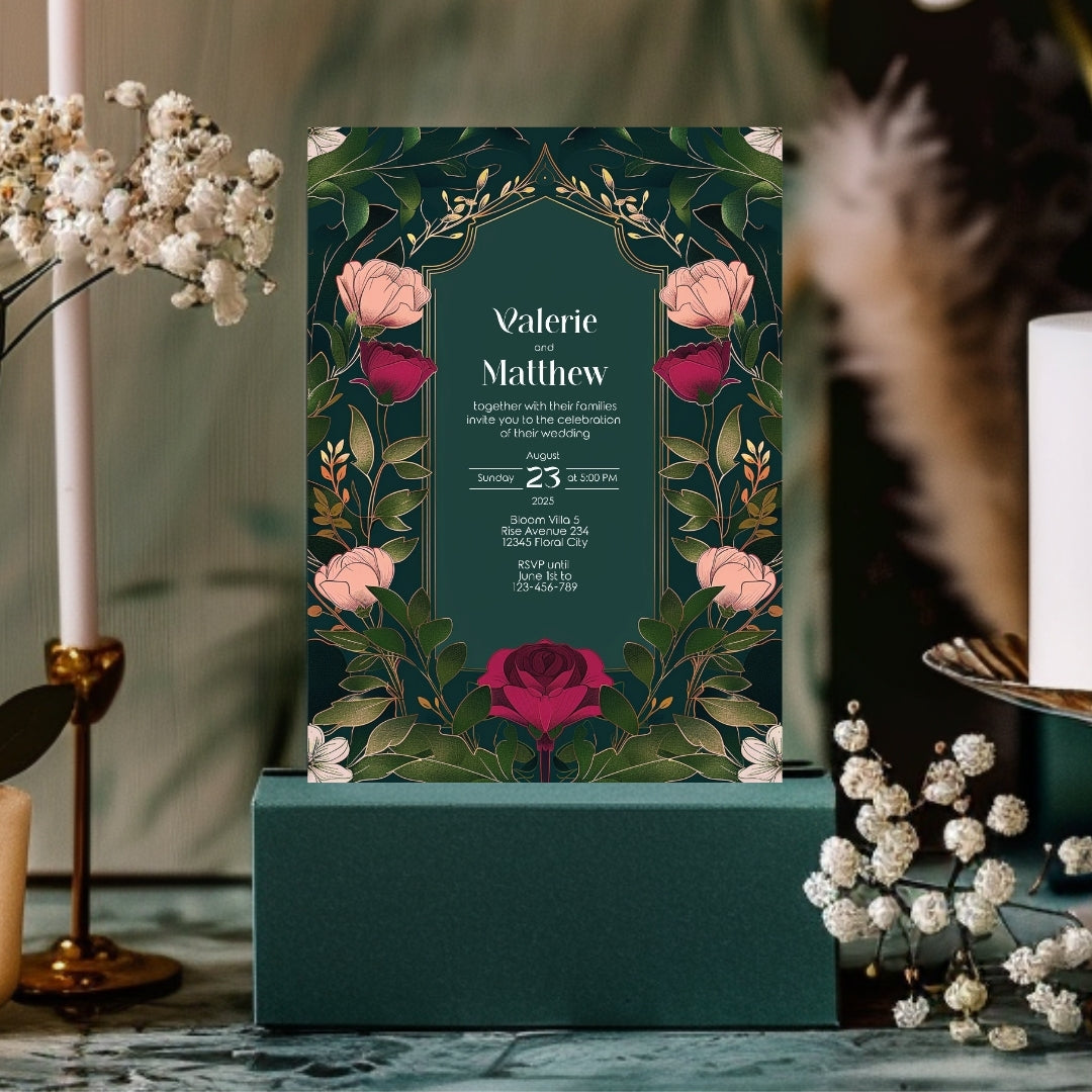 Elegant Pink Floral Vintage Garden Wedding Invitation