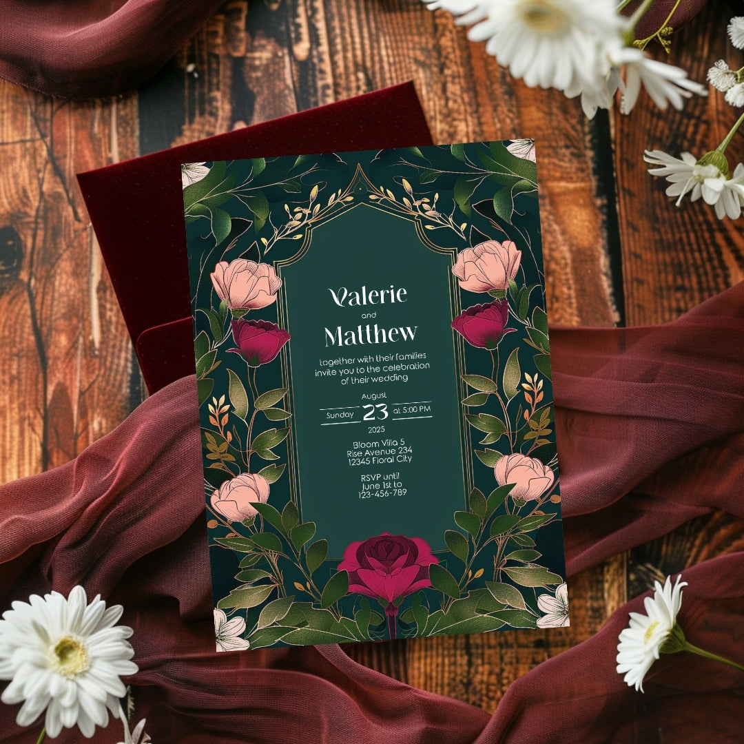 Elegant Pink Floral Vintage Garden Wedding Invitation