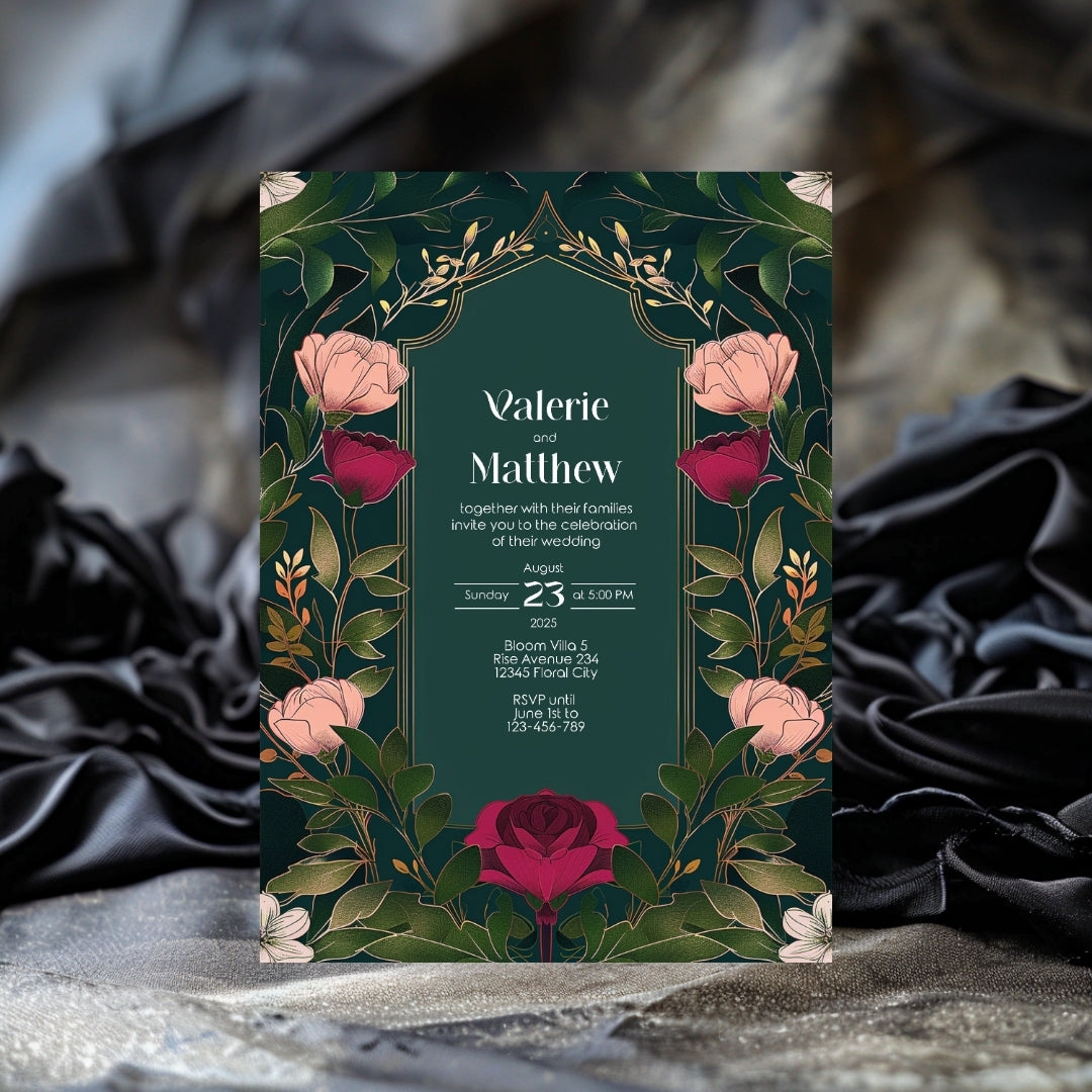 Elegant Pink Floral Vintage Garden Wedding Invitation