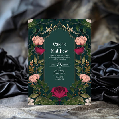 Elegant Pink Floral Vintage Garden Wedding Invitation