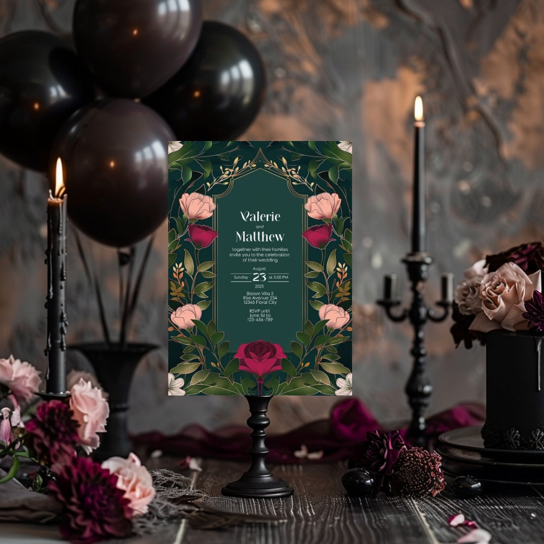 Elegant Pink Floral Vintage Garden Wedding Invitation