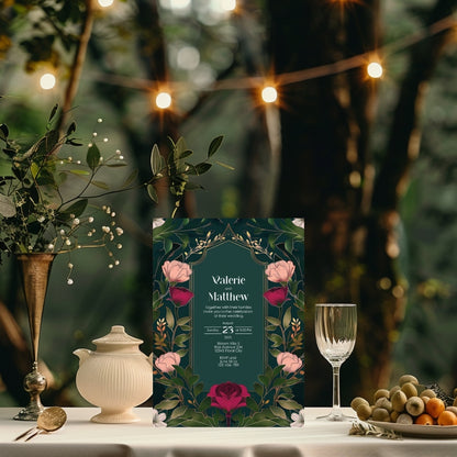 Elegant Pink Floral Vintage Garden Wedding Invitation