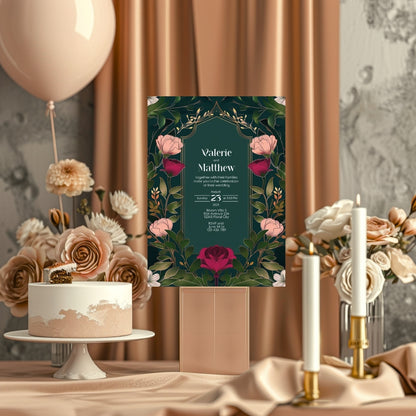 Elegant Pink Floral Vintage Garden Wedding Invitation