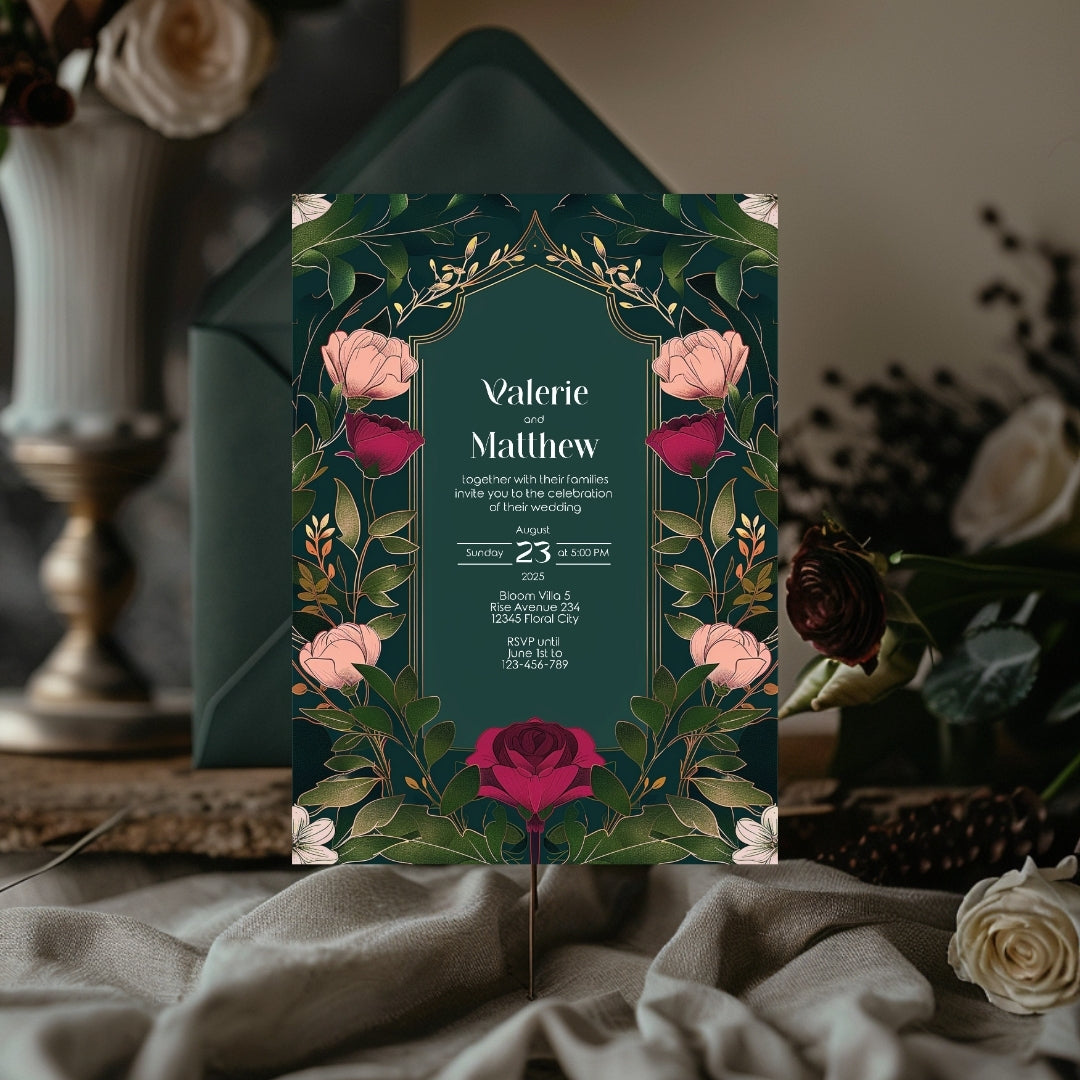 Elegant Pink Floral Vintage Garden Wedding Invitation