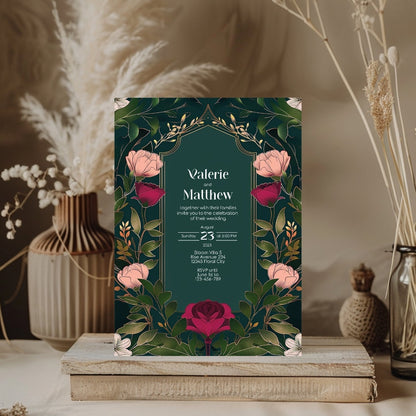 Elegant Pink Floral Vintage Garden Wedding Invitation