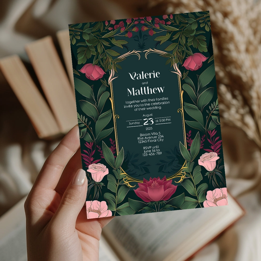 Elegant Floral Vintage Garden Wedding Invitation