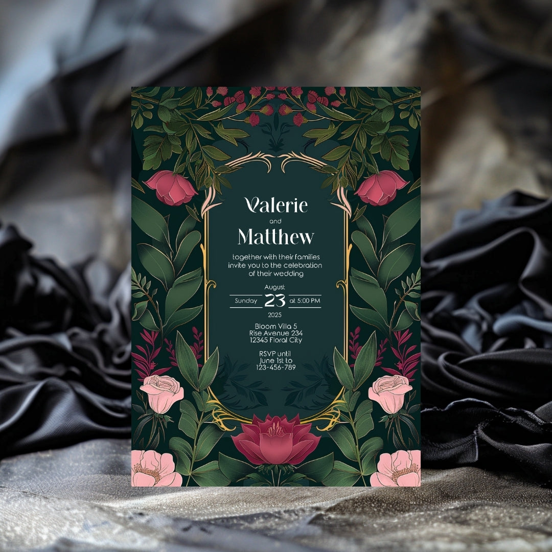 Elegant Floral Vintage Garden Wedding Invitation