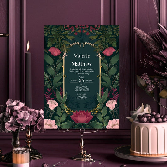 Elegant Floral Vintage Garden Wedding Invitation