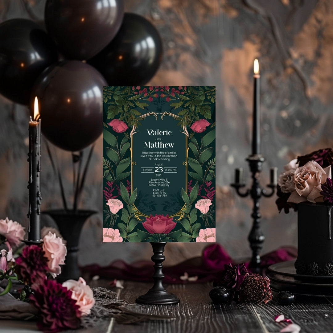 Elegant Floral Vintage Garden Wedding Invitation