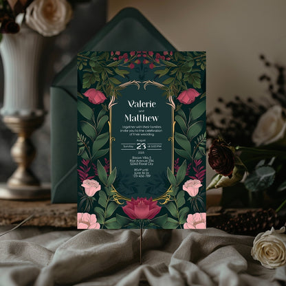 Elegant Floral Vintage Garden Wedding Invitation