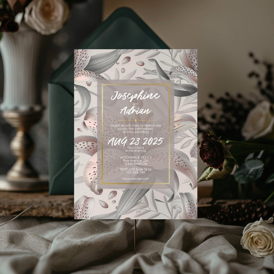 Tropical Tiger Lily Blush Minimalist Wedding Invitation