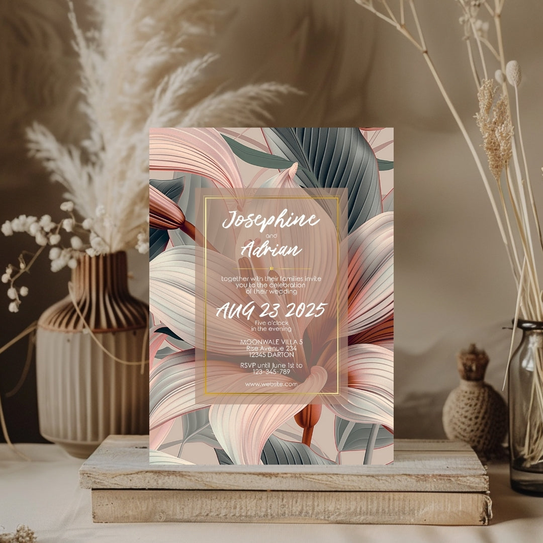 Blush Tropical Floral Minimalist Wedding Invitation