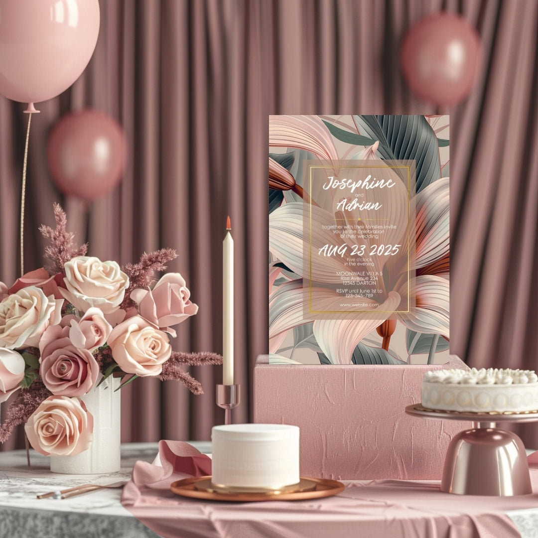 Blush Tropical Floral Minimalist Wedding Invitation