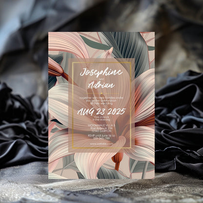 Blush Tropical Floral Minimalist Wedding Invitation