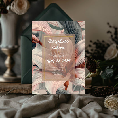 Blush Tropical Floral Minimalist Wedding Invitation