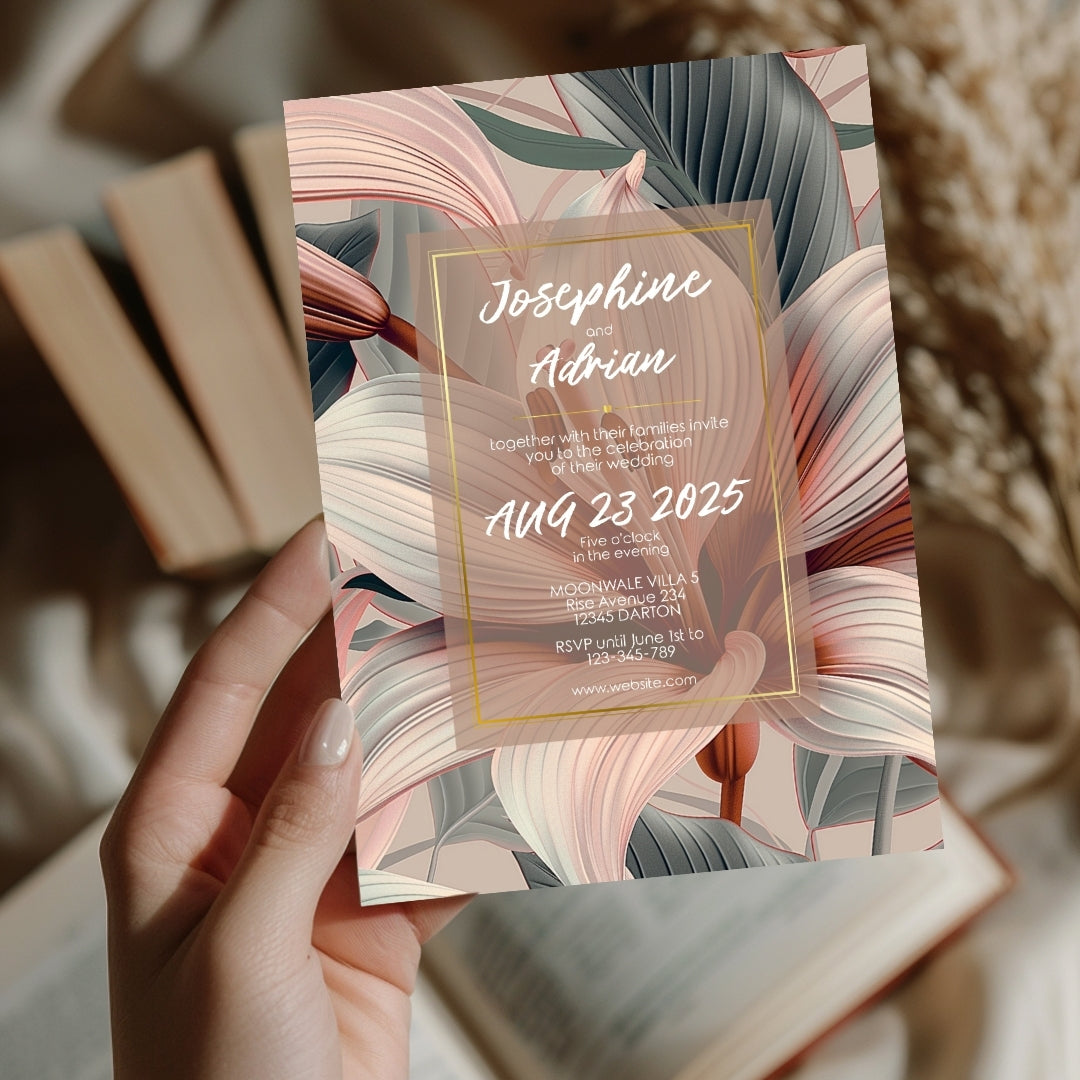 Blush Tropical Floral Minimalist Wedding Invitation