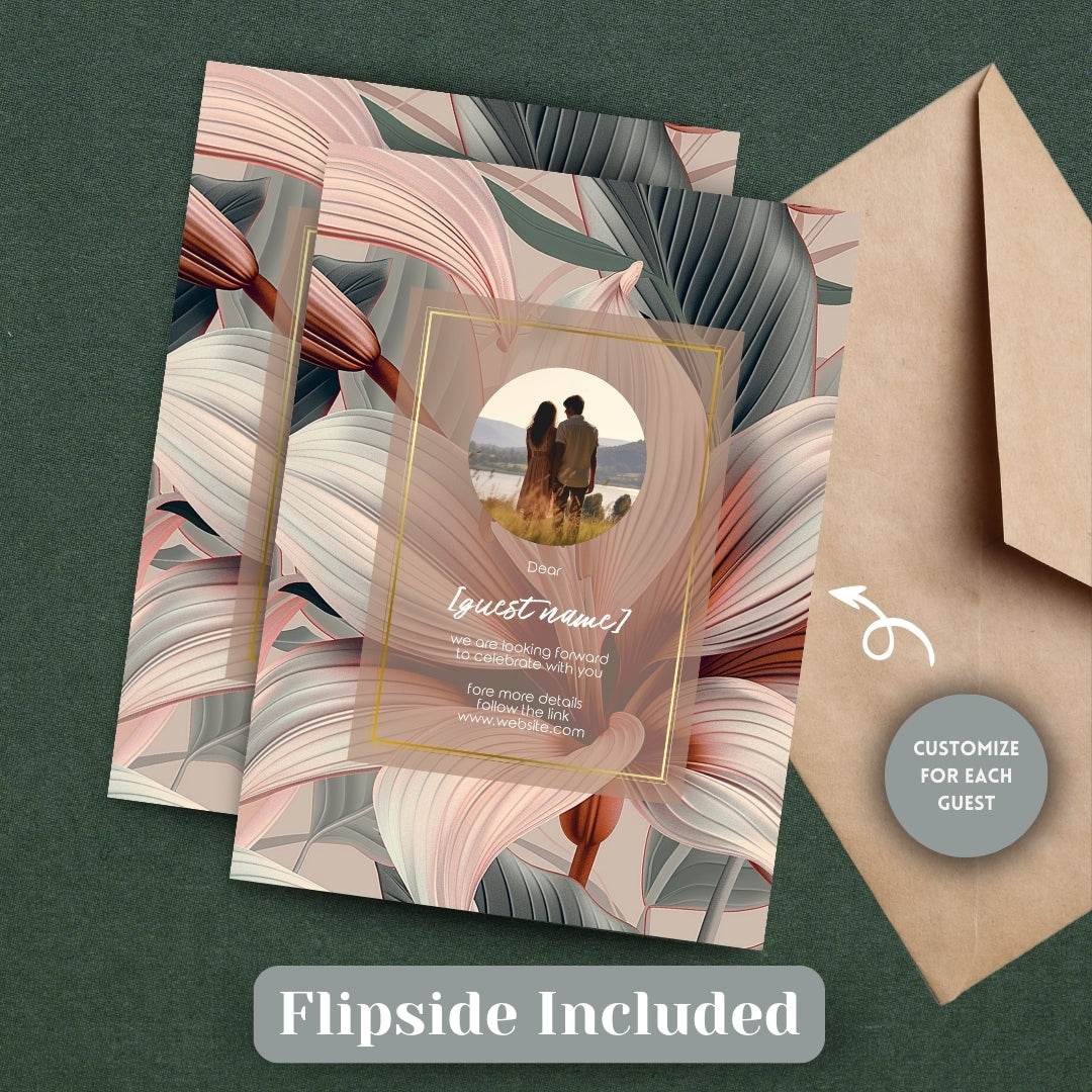 Blush Tropical Floral Minimalist Wedding Invitation