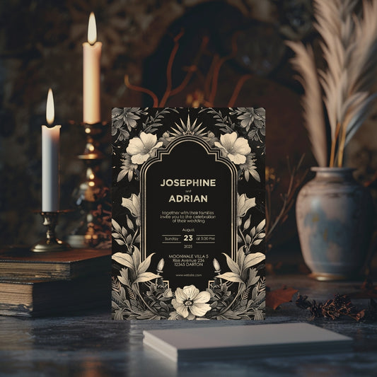 Celestial Gothic Vintage Wedding Invitation