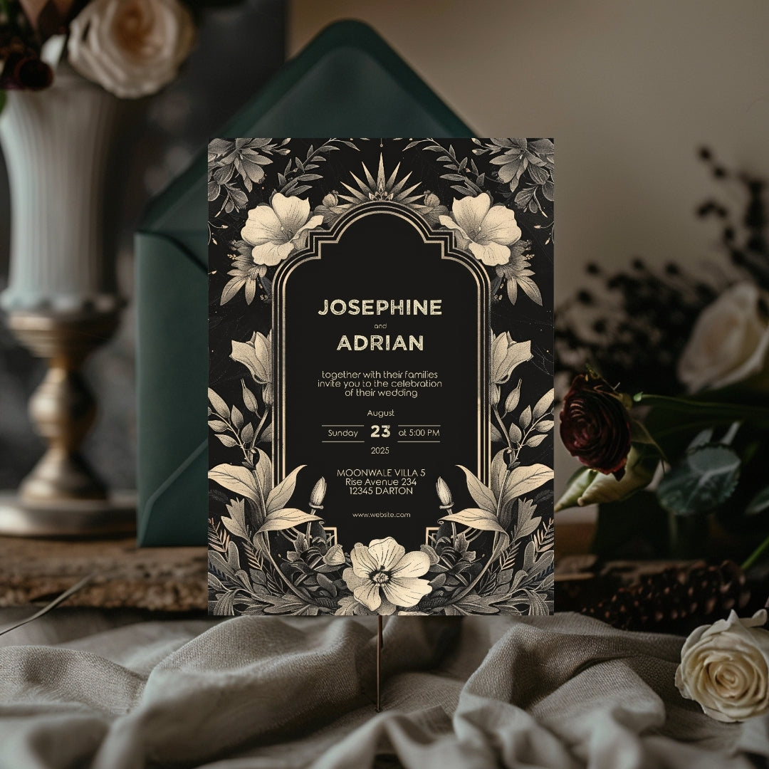 Celestial Gothic Vintage Wedding Invitation