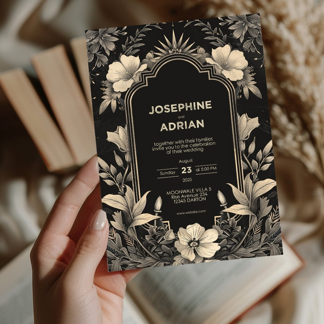 Celestial Gothic Vintage Wedding Invitation