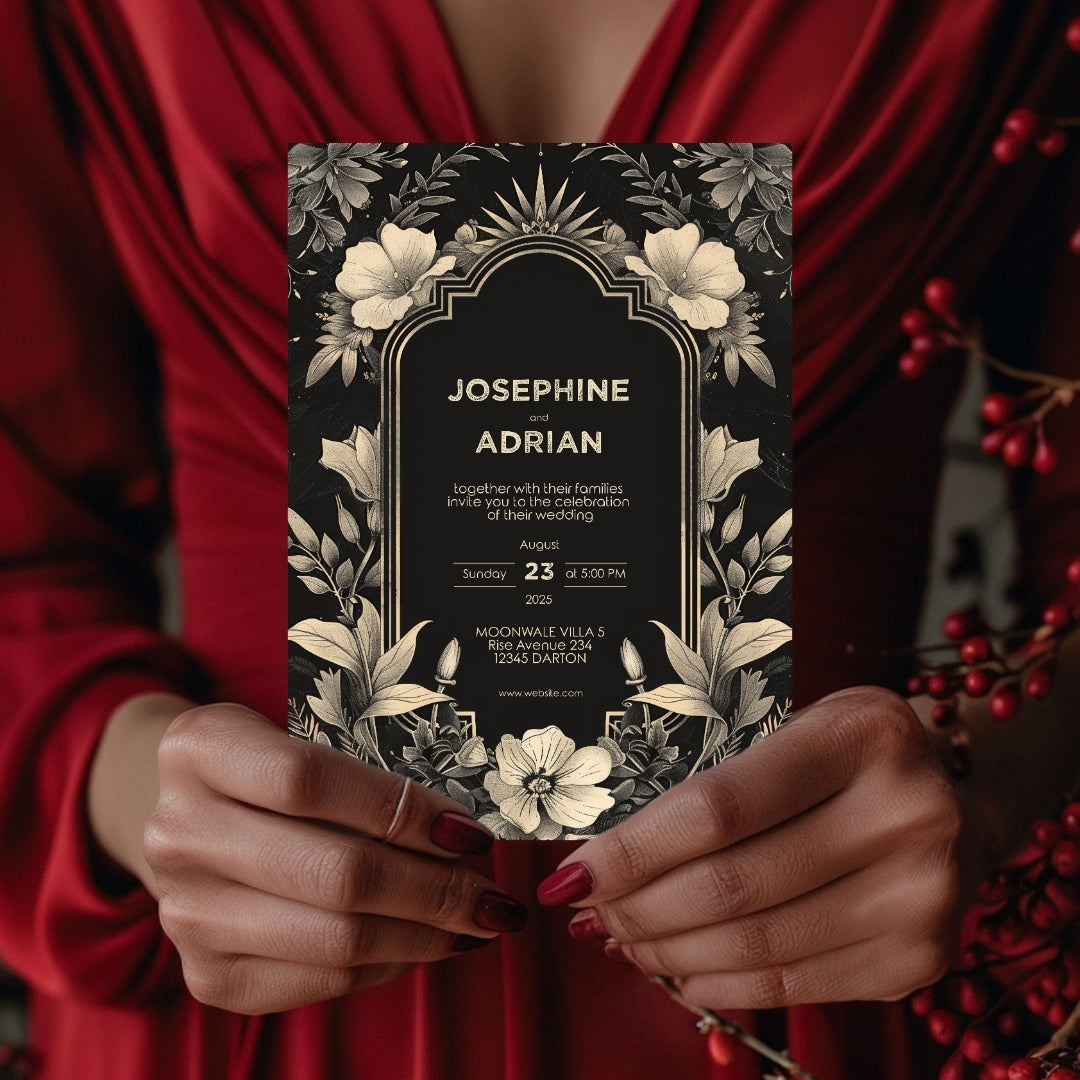 Celestial Gothic Vintage Wedding Invitation