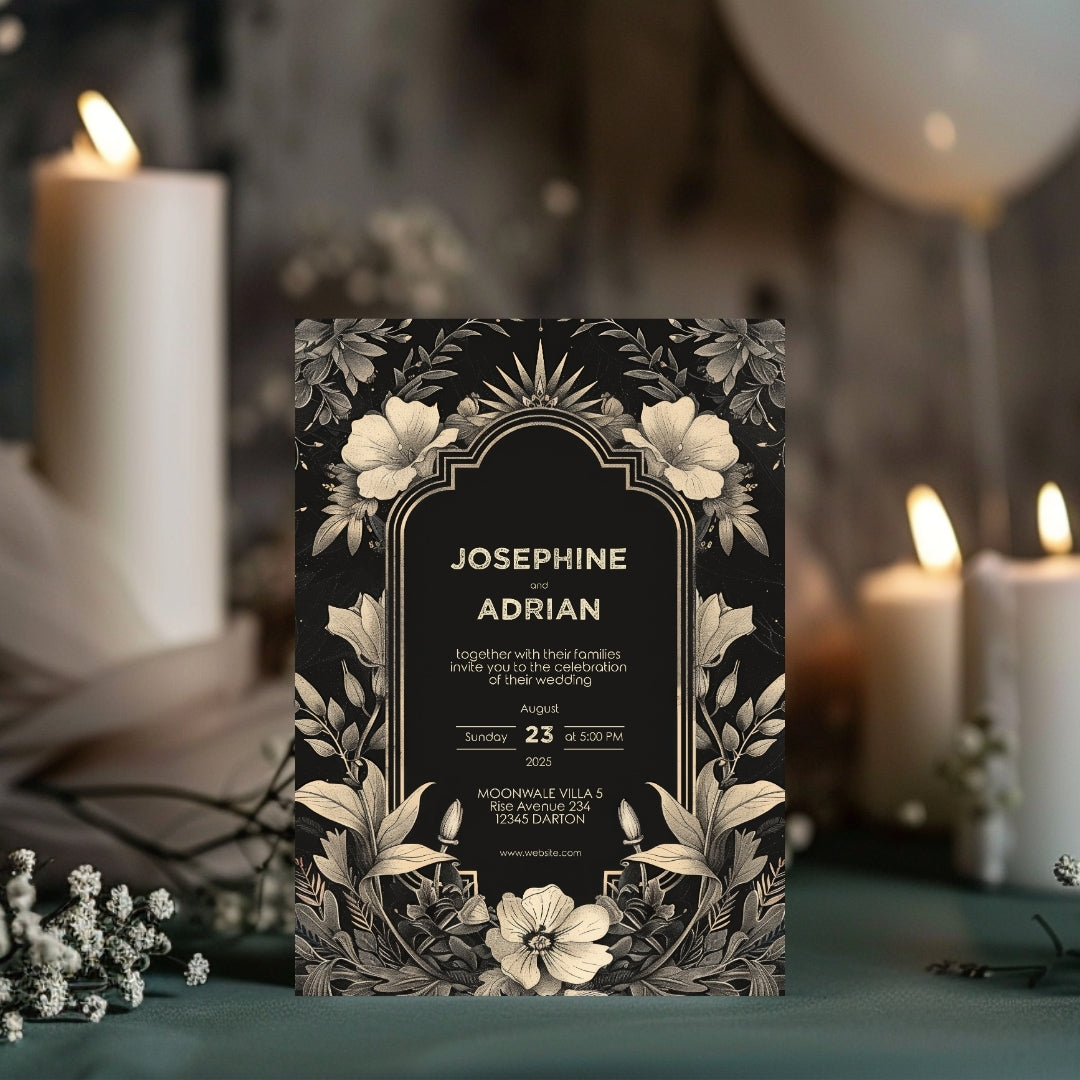 Celestial Gothic Vintage Wedding Invitation