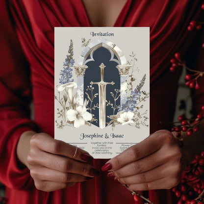 Medieval Gothic Floral Sword Wedding Invitation