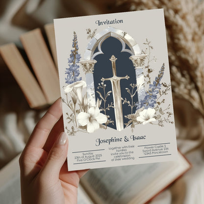 Medieval Gothic Floral Sword Wedding Invitation