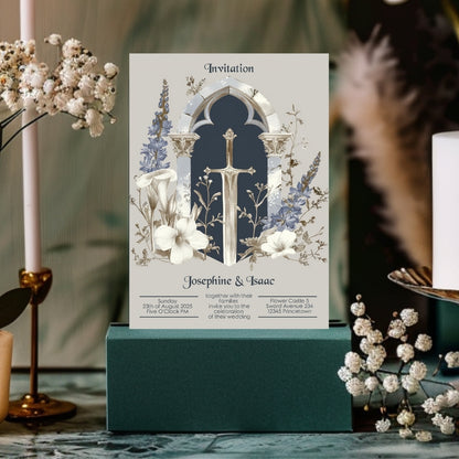 Medieval Gothic Floral Sword Wedding Invitation