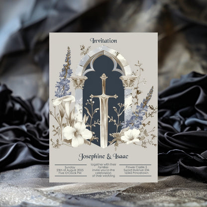 Medieval Gothic Floral Sword Wedding Invitation